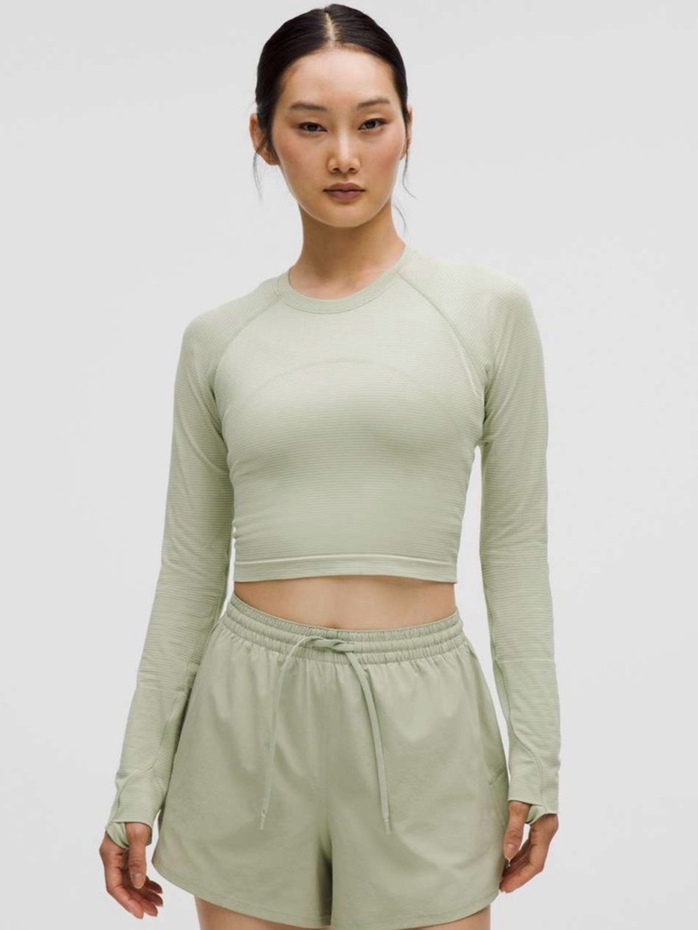 lululemon athletica Swiftly Cropped Long Sleeve 6 Fog Green/White